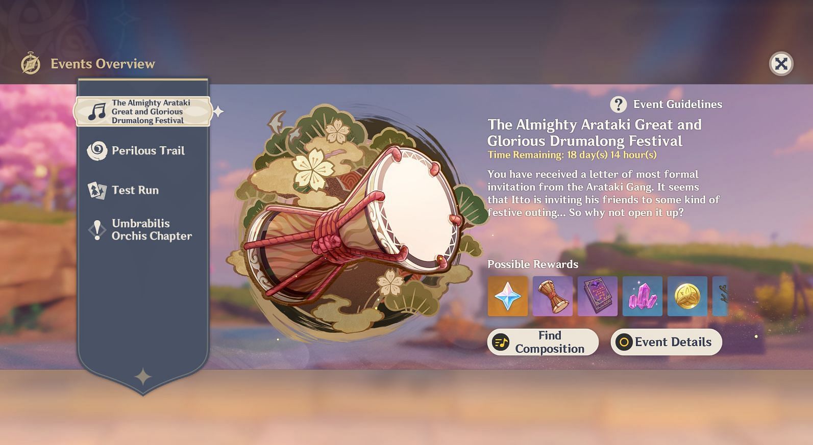 Select Find Composition on the event interface (Image via HoYoverse)